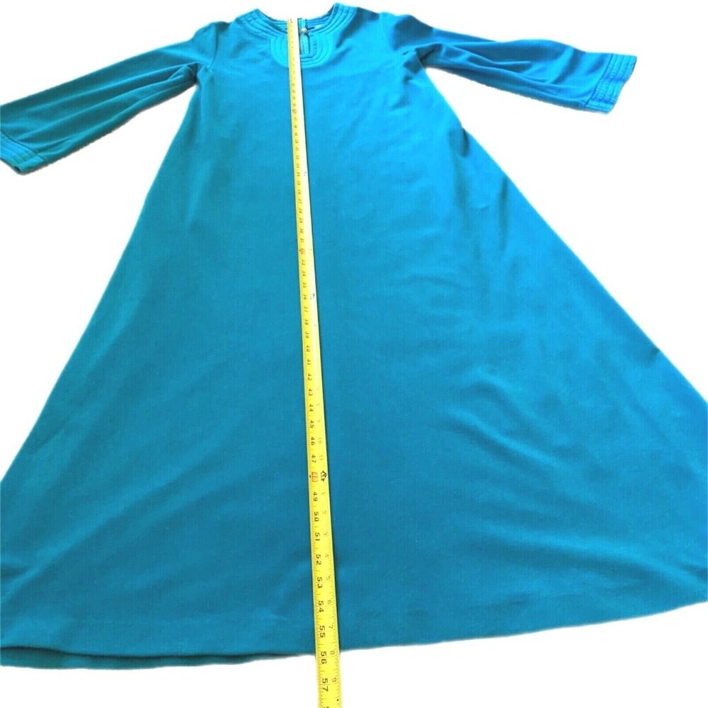 Vtg Vanity Fair Blue Robe Satin Trim Quilted Collar Lounge Dress USA Back Zip - Picture 10 of 11